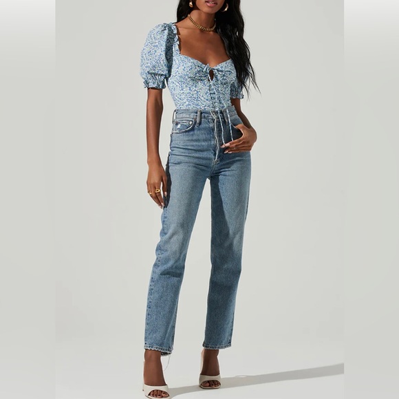 Astr the label LACE UP FLORAL TIE FRONT PUFF SLEEVE,SizeS - Picture 3 of 3